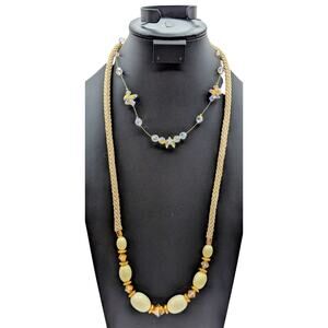 Lot of Two Crystal Necklaces -- Long Vtg Corded & Wire Crystal Cluster Necklaces